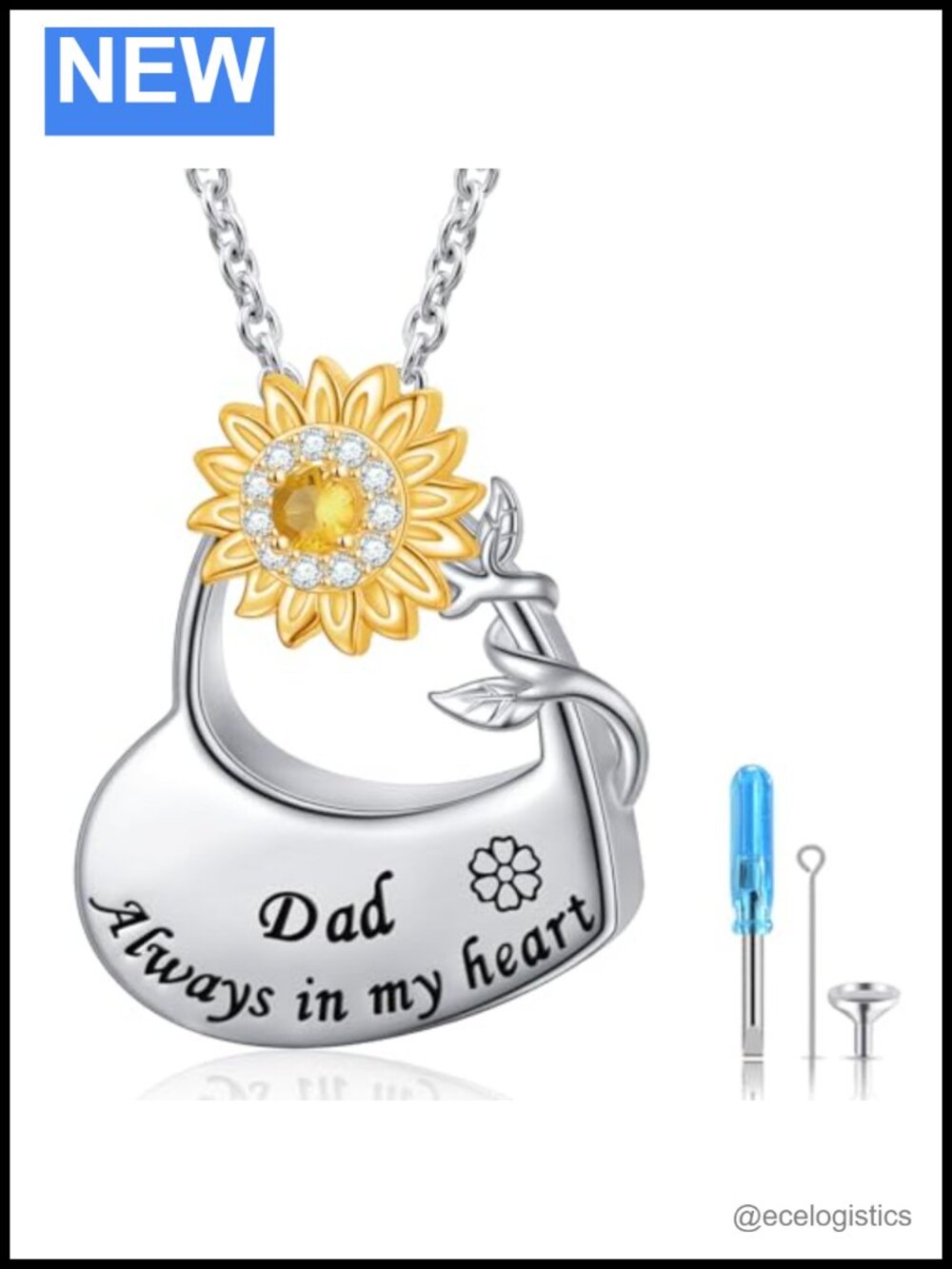 925 Sterling Silver Sunflower Heart Urn Necklace Memorial Ash Jewelry